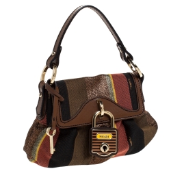 Pre Owned Fendi Multicolor Stripe Canvas and Leather Limited Edition Chef Flap Bag