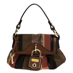 Pre Owned Fendi Multicolor Stripe Canvas and Leather Limited Edition Chef Flap Bag