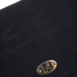 Pre Owned Fendi Black Zucca  Canvas and Leather Zip Around Continental Wallet