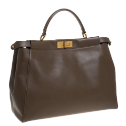 Fendi Brown Leather Large Peeakboo Top Handle Bag