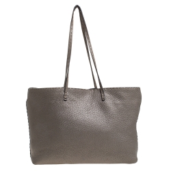 Pre Owned Fendi Metallic Selleria Leather Roll Shopper Tote