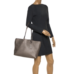 Pre Owned Fendi Metallic Selleria Leather Roll Shopper Tote