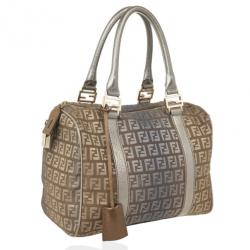 Pre Owned Fendi Zucchino Forever Boston Satchel