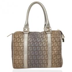 Pre Owned Fendi Zucchino Forever Boston Satchel