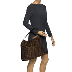 Pre Owned Fendi Tobacco Zucca Canvas and Leather Hobo