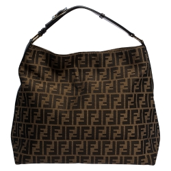 Pre Owned Fendi Tobacco Zucca Canvas and Leather Hobo