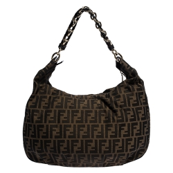 Pre Owned Fendi Tobacco Zucca Canvas and Leather Mia Hobo