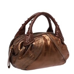 Pre Owned Fendi Metallic Leather Mini Spy Hobo