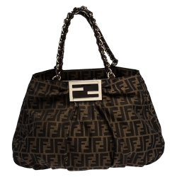 Pre Owned Fendi Tobacco Zucca Canvas and Patent Leather Large Mia Tote