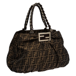 Pre Owned Fendi Tobacco Zucca Canvas and Patent Leather Large Mia Tote