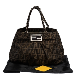 Pre Owned Fendi Tobacco Zucca Canvas and Patent Leather Large Mia Tote