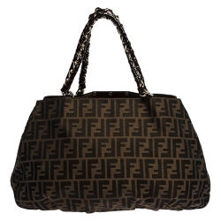 Pre Owned Fendi Tobacco Zucca Canvas and Patent Leather Large Mia Tote