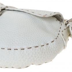 Pre Owned Fendi White Selleria Leather Baguette Bag