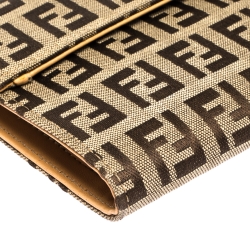 Pre Owned Fendi Beige Zucchino Canvas Trifold Compact Wallet