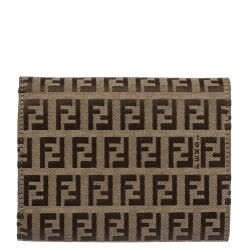 Pre Owned Fendi Beige Zucchino Canvas Trifold Compact Wallet