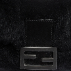 Pre Owned Fendi Black Fur Mamma Baguette Bag