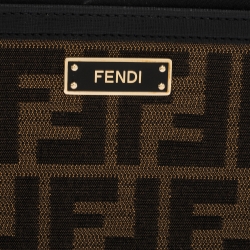 Pre Owned Fendi Brown/Black Zucca Canvas and Leather Zip Around Wallet