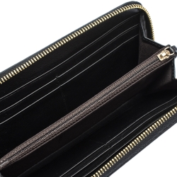 Pre Owned Fendi Brown/Black Zucca Canvas and Leather Zip Around Wallet