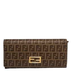 Pre Owned Fendi Zucchino Coated Canvas FF Flap Continental Wallet