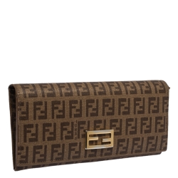 Pre Owned Fendi Zucchino Coated Canvas FF Flap Continental Wallet