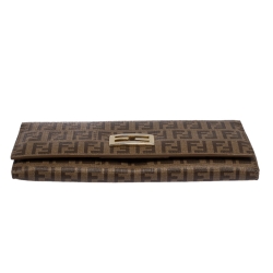 Pre Owned Fendi Zucchino Coated Canvas FF Flap Continental Wallet