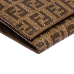 Pre Owned Fendi Zucchino Coated Canvas FF Flap Continental Wallet