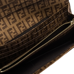 Pre Owned Fendi Zucchino Coated Canvas FF Flap Continental Wallet