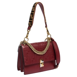 Pre Owned Fendi Red Leather and Velvet Small Kan I Top Handle Bag