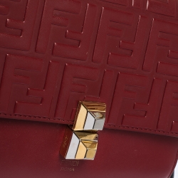 Pre Owned Fendi Red Leather and Velvet Small Kan I Top Handle Bag