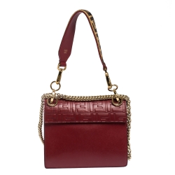 Pre Owned Fendi Red Leather and Velvet Small Kan I Top Handle Bag