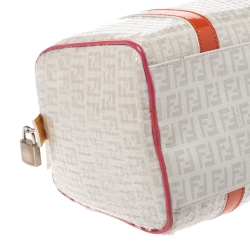 Pre Owned Fendi Multicolor Zucchino Coated Canvas/Sequins and Patent Leather Small Forever Bauletto Boston Bag