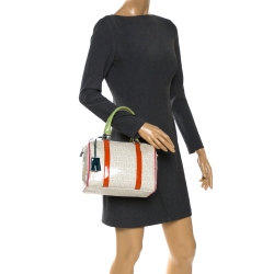 Pre Owned Fendi Multicolor Zucchino Coated Canvas/Sequins and Patent Leather Small Forever Bauletto Boston Bag