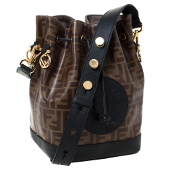 Pre Owned Fendi Brown/Black Zucca Coated Canvas and Leather Mon Tresor Bucket Bag
