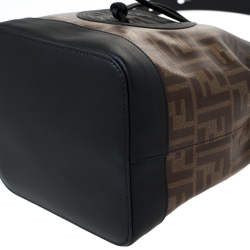 Pre Owned Fendi Brown/Black Zucca Coated Canvas and Leather Mon Tresor Bucket Bag
