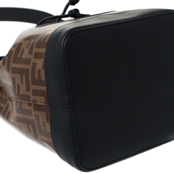 Pre Owned Fendi Brown/Black Zucca Coated Canvas and Leather Mon Tresor Bucket Bag