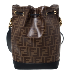 Pre Owned Fendi Brown/Black Zucca Coated Canvas and Leather Mon Tresor Bucket Bag