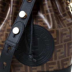 Pre Owned Fendi Brown/Black Zucca Coated Canvas and Leather Mon Tresor Bucket Bag