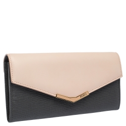 Pre Owned Fendi Grey/Pink Leather Envelope Continental Wallet