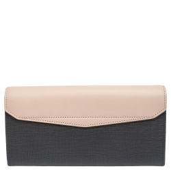 Pre Owned Fendi Grey/Pink Leather Envelope Continental Wallet