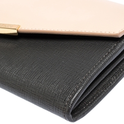 Pre Owned Fendi Grey/Pink Leather Envelope Continental Wallet