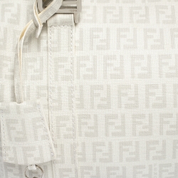 Pre Owned Fendi White Zucchino Coated Canvas Small Forever Bauletto Boston Bag
