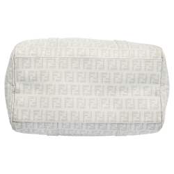 Pre Owned Fendi White Zucchino Coated Canvas Small Forever Bauletto Boston Bag