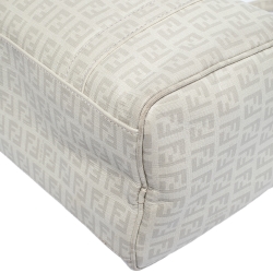 Pre Owned Fendi White Zucchino Coated Canvas Small Forever Bauletto Boston Bag