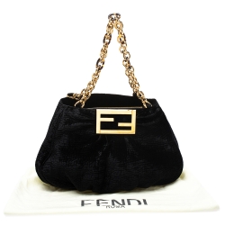 Pre Owned Fendi Black Velvet Small Mia Shoulder Bag