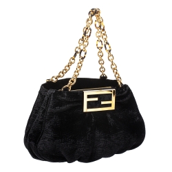 Pre Owned Fendi Black Velvet Small Mia Shoulder Bag