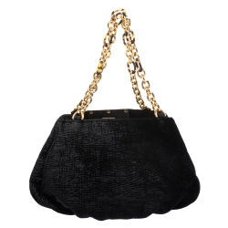 Pre Owned Fendi Black Velvet Small Mia Shoulder Bag
