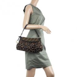 مملوكة مسبقًا Fendi Brown Chef Zucca Jacquard Leopard Flap Bag