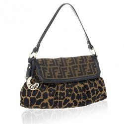 مملوكة مسبقًا Fendi Brown Chef Zucca Jacquard Leopard Flap Bag