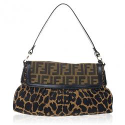 مملوكة مسبقًا Fendi Brown Chef Zucca Jacquard Leopard Flap Bag
