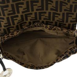 مملوكة مسبقًا Fendi Brown Chef Zucca Jacquard Leopard Flap Bag
